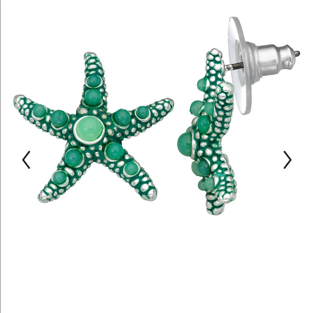 Napier Silver Tone & Green Starfish Stud Earrings - Picture 2 of 4